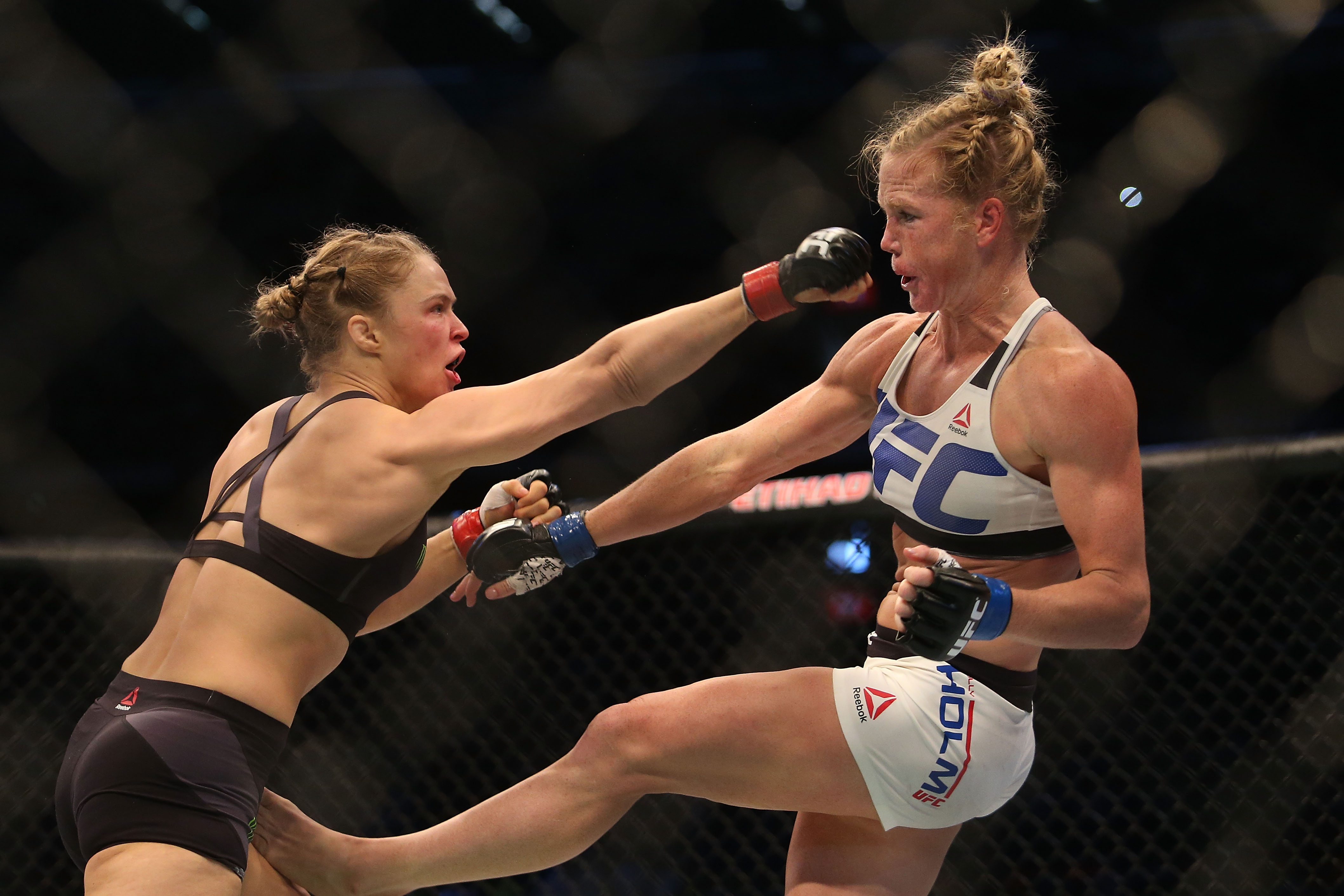 Ronda Rousey fighting Holly Holm in 2015.