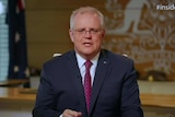 Scott Morrison in a suit and tie and glasses speaks to the camera on Insiders