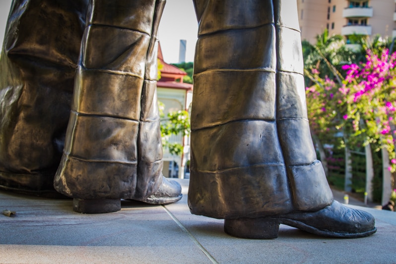 The statue sports bell-bottom pants which were a key part of the uniform.