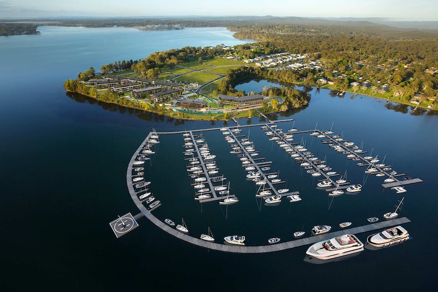 An artist's impression of the Trinity Point marina development at Lake Macquarie.