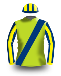 Green, yellow and blue jockey silks.