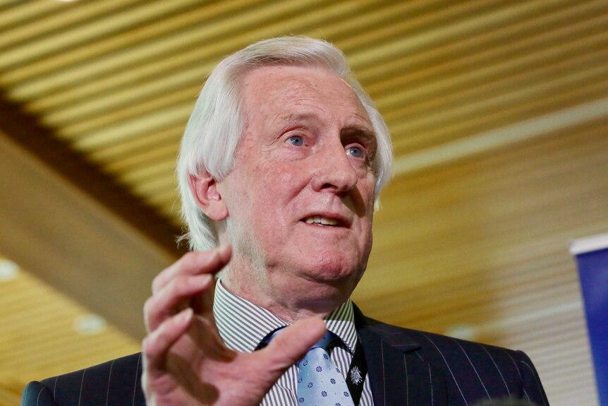 Former opposition leader John Hewson speaking at a press conference in Parliament House