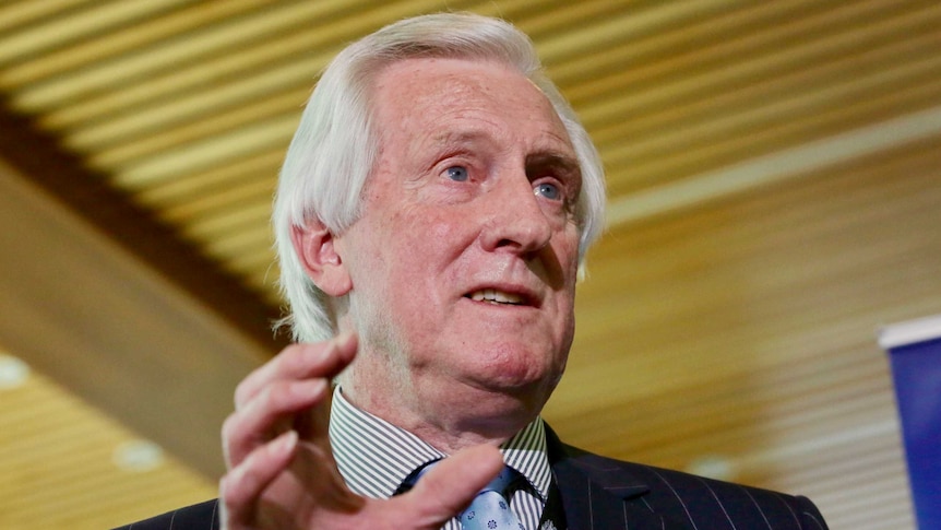 Former opposition leader John Hewson speaking at a press conference in Parliament House