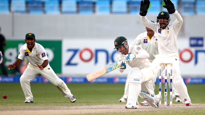 Michael Clarke is dismissed in the second innings against Pakistan