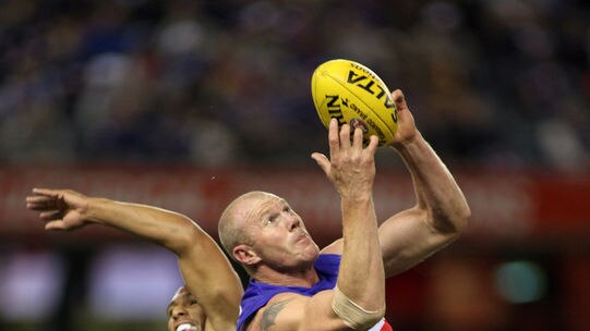 Dominant force: Barry Hall racked up his best game so far for the Bulldogs with 6.3 from nine marks.