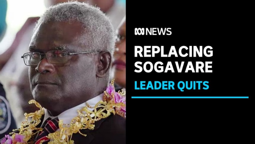 Replacing Sogavare, Leader Quits: A man in glasses wearing a floral necklace.