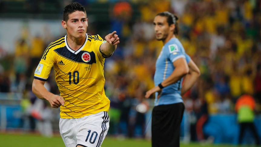 James Rodriguez celebrates against Uruguay