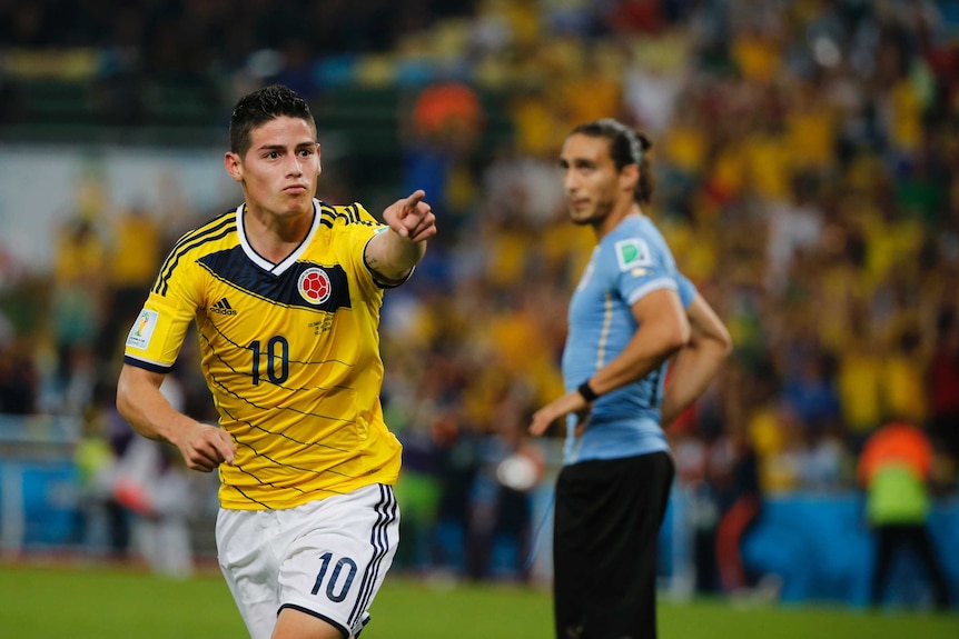 James Rodriguez celebrates against Uruguay