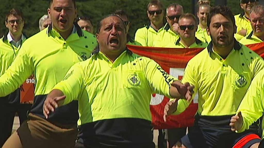 CFMEU members do haka outside Canberra court