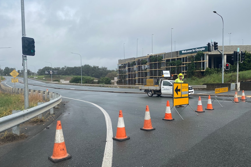The Bruce Highway is cut at Gympie due to floodwaters