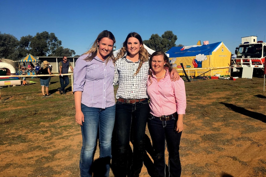 Corrie Wade, Tiffany Cullinan and Jessica McGinty after competing in the Pooncarie Young Farmer's Challenge.