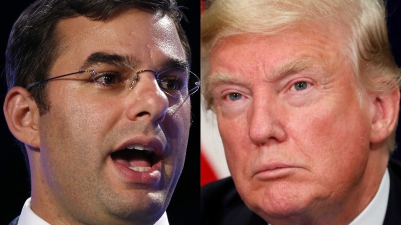 A composite image of Justin Amash and Donald Trump.