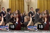 A comparison of the C-SPAN video and Sarah Sanders's tweeted video of the intern reaching for Jim Acosta's microphone.