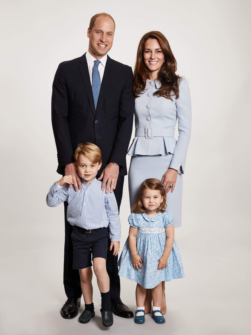 A family portrait of the Duke and Duchess of Cambridge with their two children, George and Charlotte.