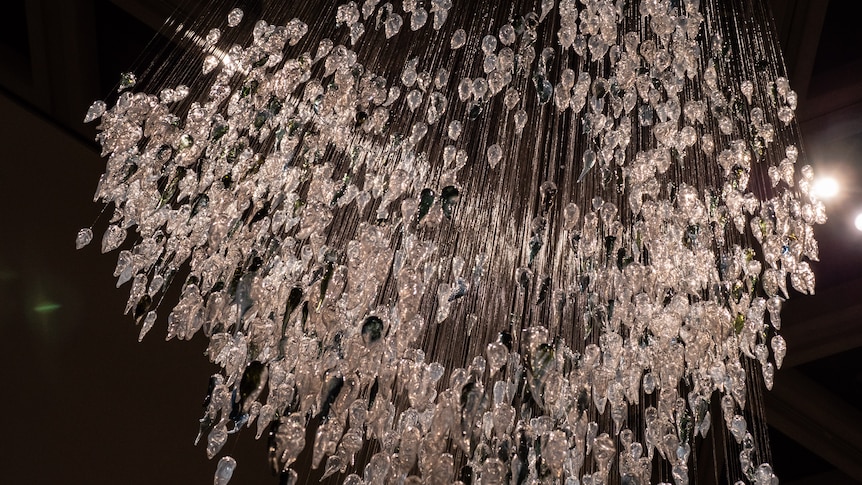 Thunder Raining Poison, artwork with 2,000 hand-blown glass yams, by Yhonnie Scarce