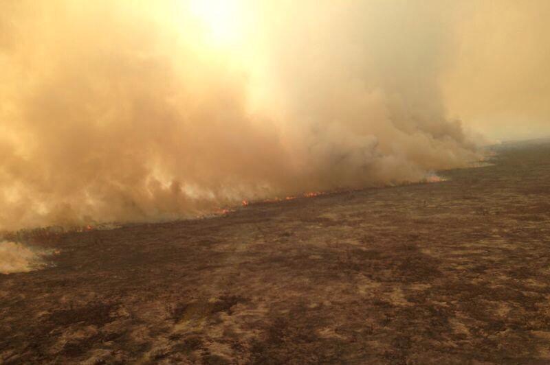 Aerial shot of bushfire on Stradbroke Island