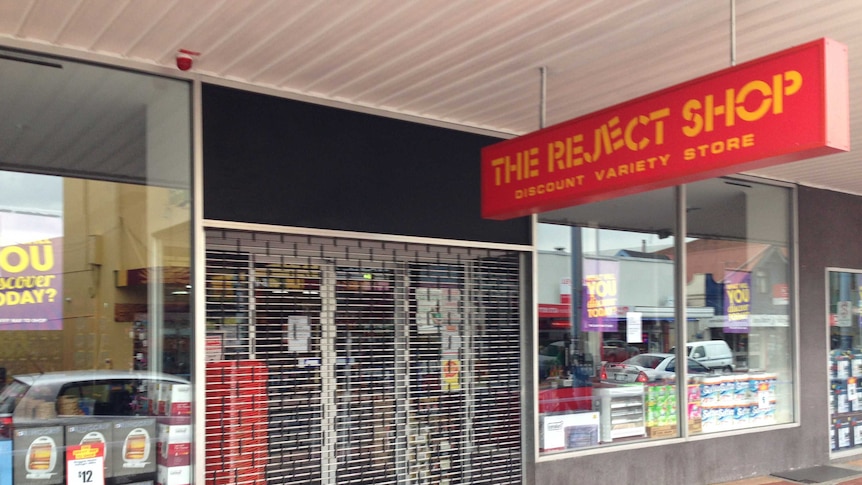 A sign outside The Reject Shop in Moonah