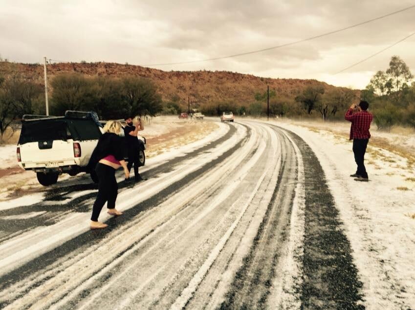 Hail on the road in Alice Springs