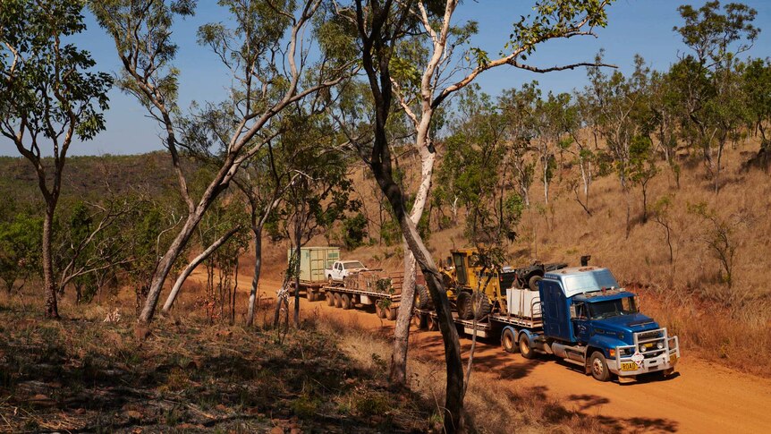 The Atkins’ road train crawls up one of the steepest parts of road.