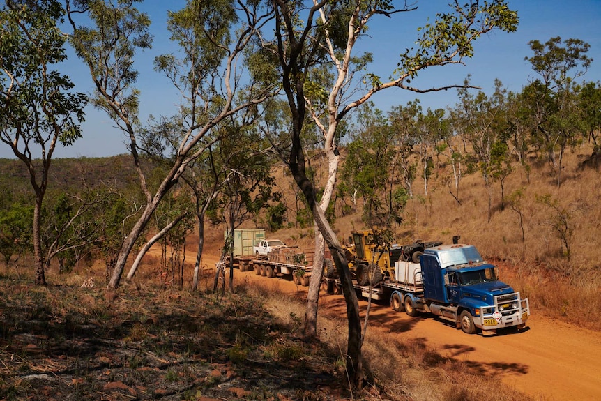 The Atkins’ road train crawls up one of the steepest parts of road.