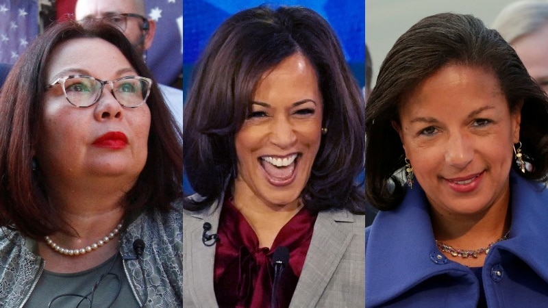 A composite image of Tammy Duckworth, Kamala Harris and Susan Rice