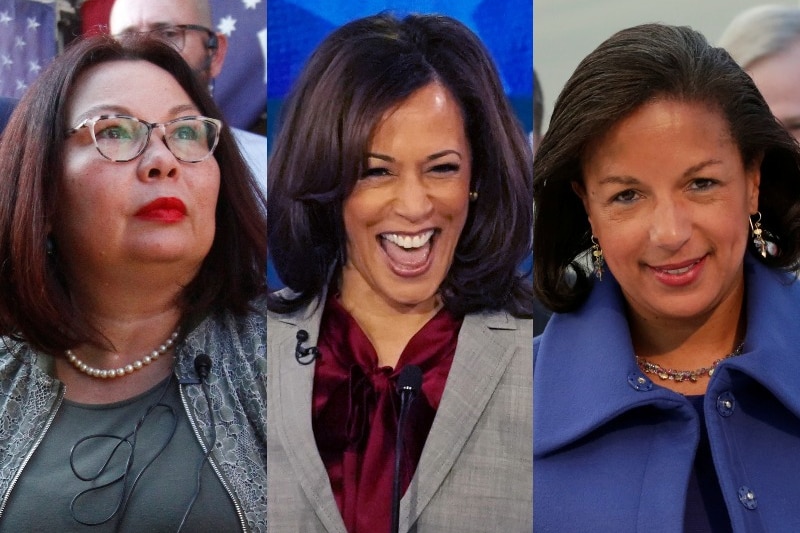 A composite image of Tammy Duckworth, Kamala Harris and Susan Rice