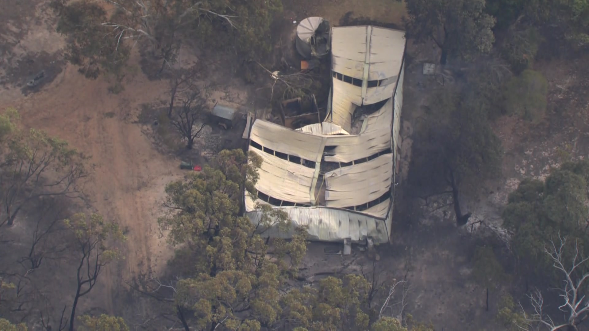 An aerial photo of bushfire destruction at Pomonal.