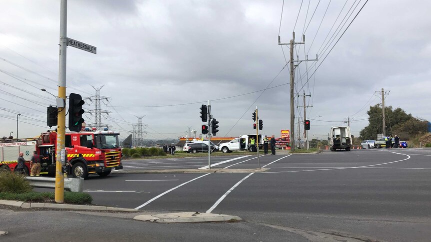 Emergency services at the Ringwood intersection where the girl was hit.