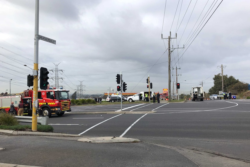 Emergency services at the Ringwood intersection where the girl was hit.