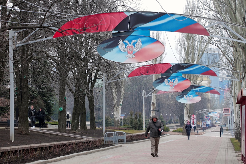 Banners over a walkway.