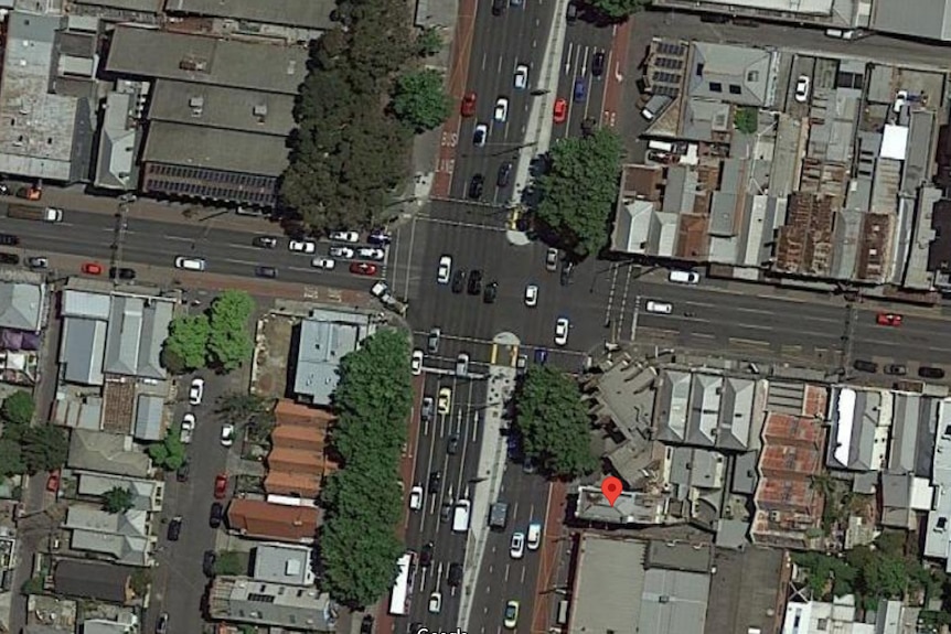 A satellite view of a busy Melbourne intersection.