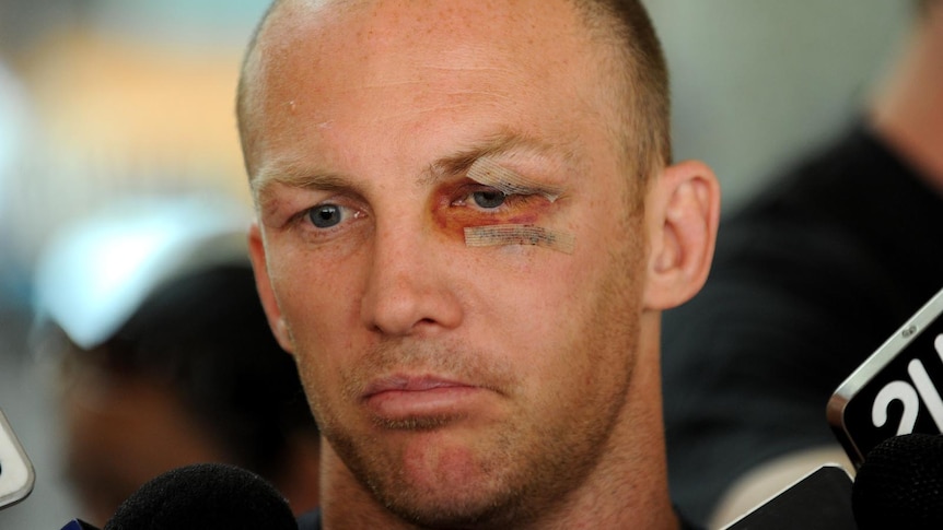 Darren Lockyer speaks at a press conference in Sydney