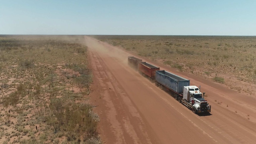 A truck drives down the Tanami Road.