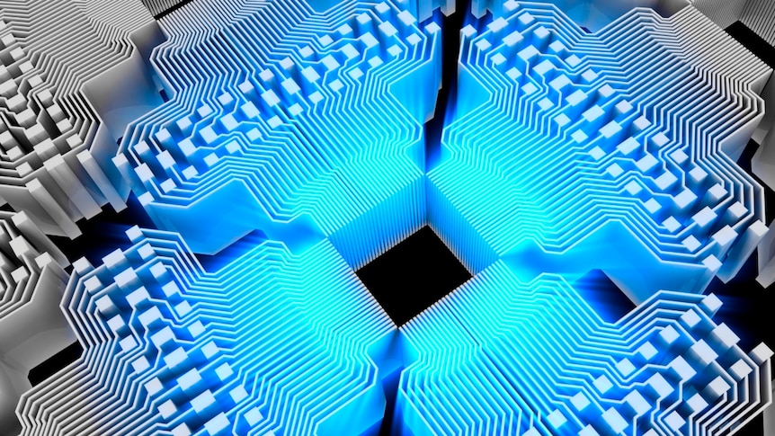 Conceptual quantum computer artwork of electronic circuitry