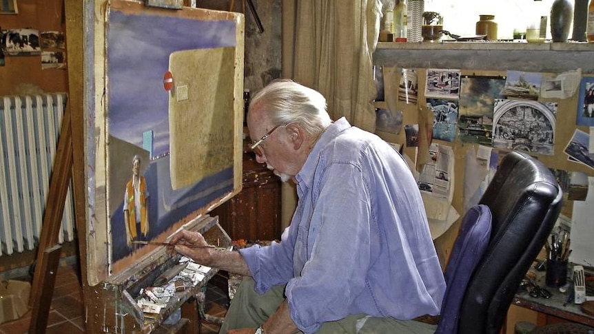 Jeffrey Smart paints in his studio