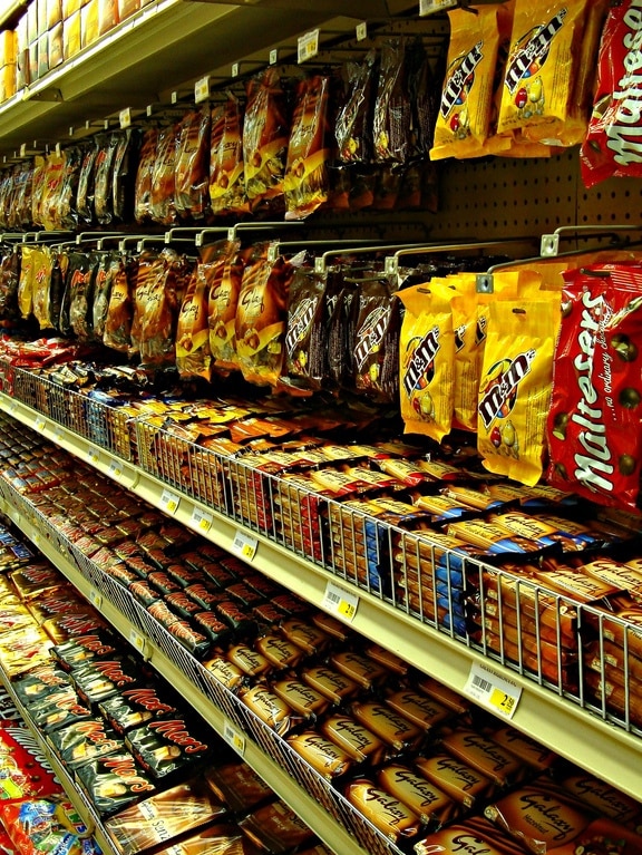 Chocolates on a supermarket shelf