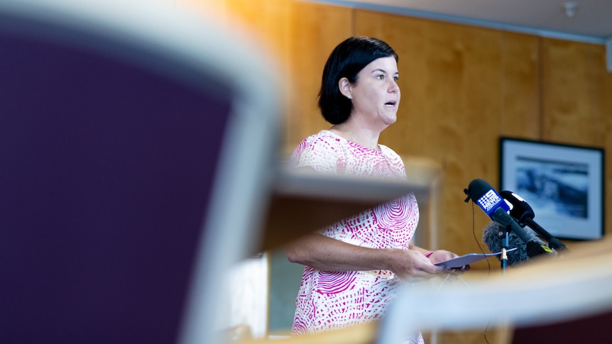 NT Health Minister Natasha Fyles speaking at a press conference.