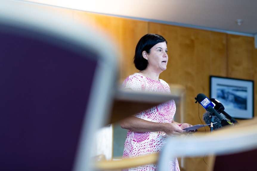 NT Health Minister Natasha Fyles speaking at a press conference.