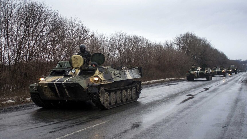 Ukrainian armoured vehicles in Donetsk region