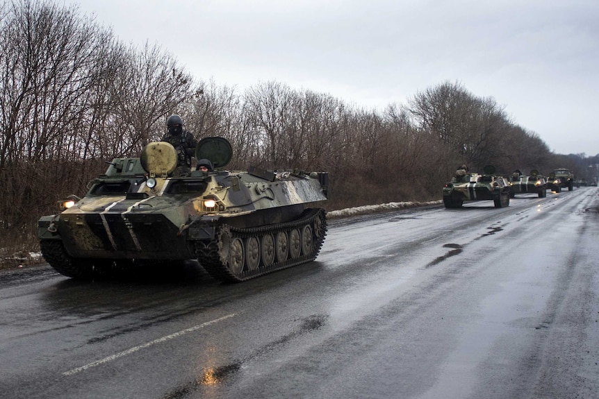 Ukrainian armoured vehicles in Donetsk region