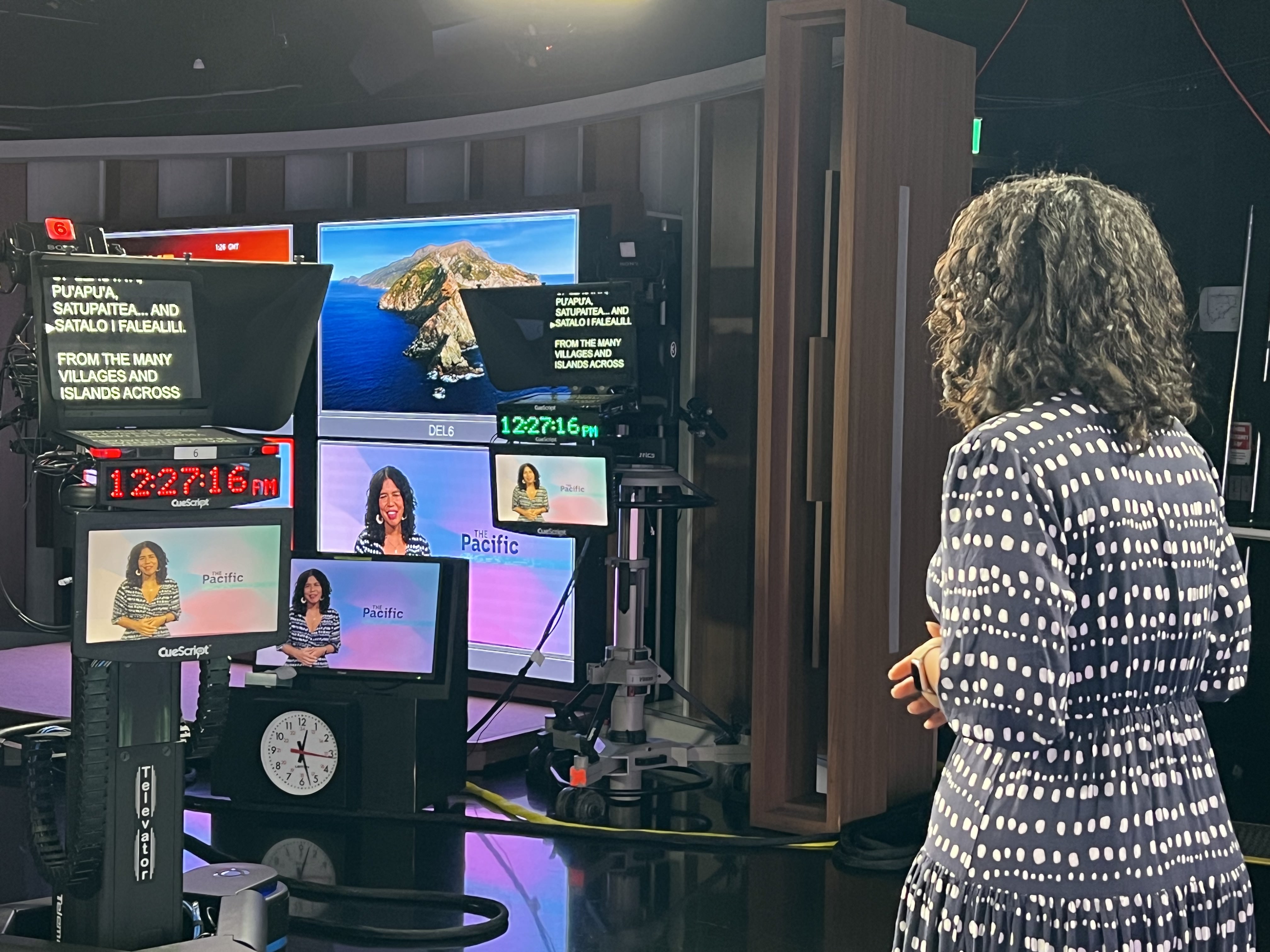 ABC journalist Tahlea Aualiitia rehearsing for launch of The Pacific TV show in 2023