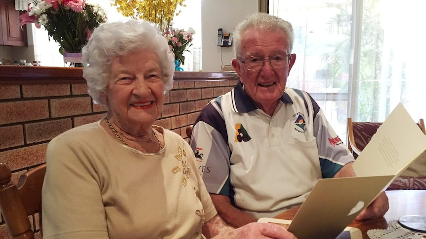 Eunice and Charlie Slater with the cards they received on their 70th wedding anniversary.
