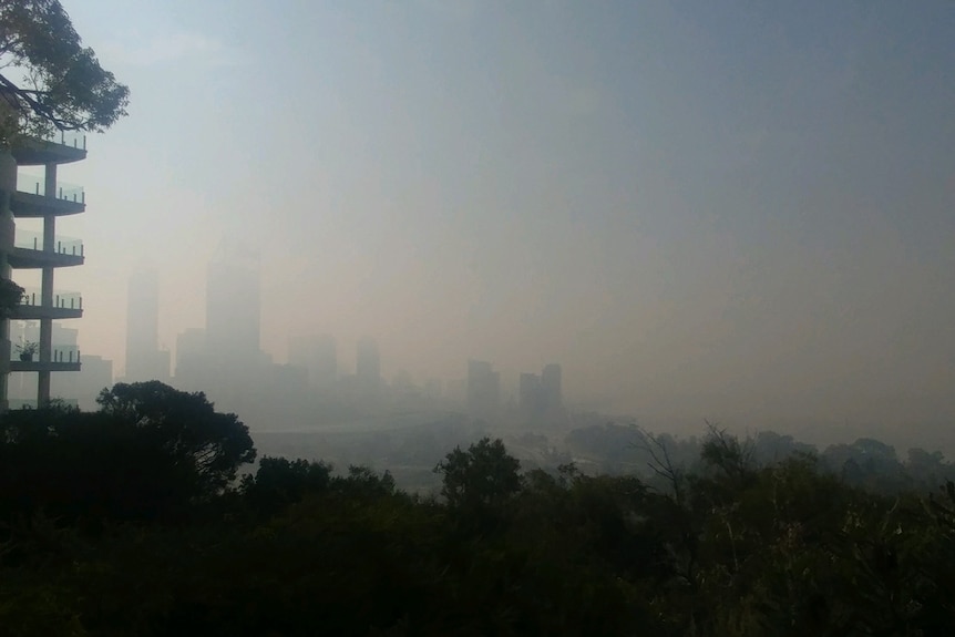 smoke obscuring the Perth CBD from Kings Park on April 28