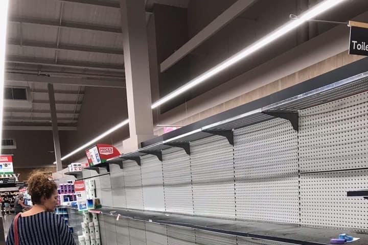 Empty supermarket shelves.