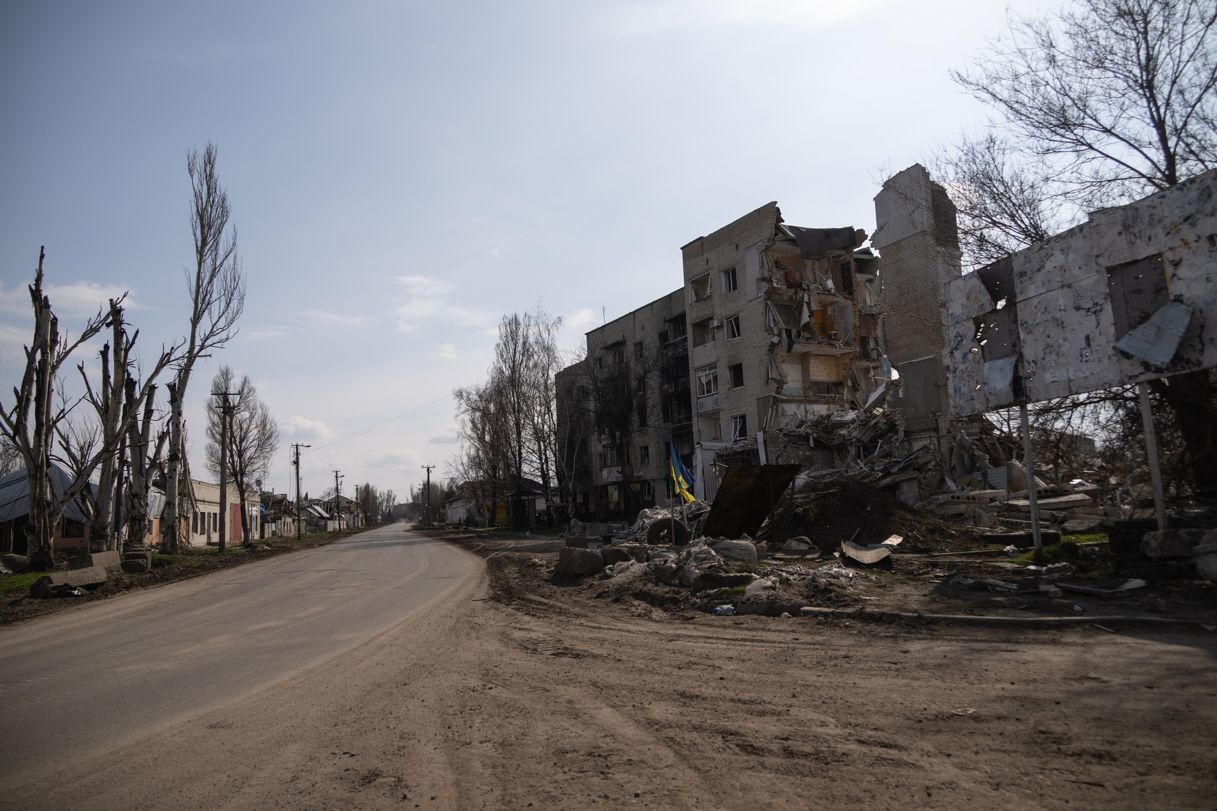 A city with the remains of a building.
