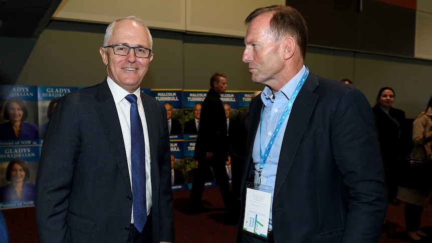 Tony Abbott stares at Malcolm Turnbull.