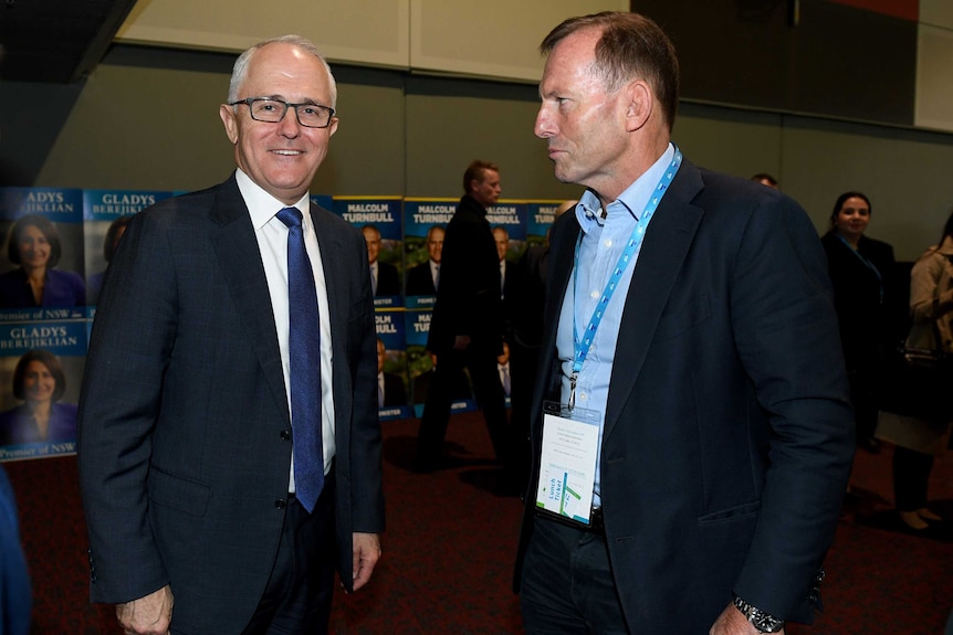 Tony Abbott stares at Malcolm Turnbull.