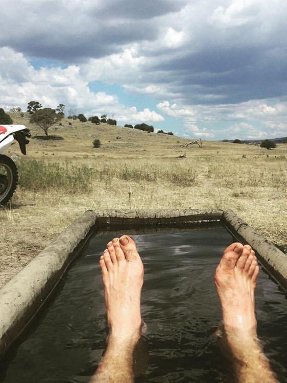 Kentucky farmer Ross Taylor cools off in a sheep trough as temperatures reach the 40s