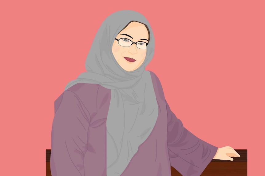 An illustration of a Muslim woman.