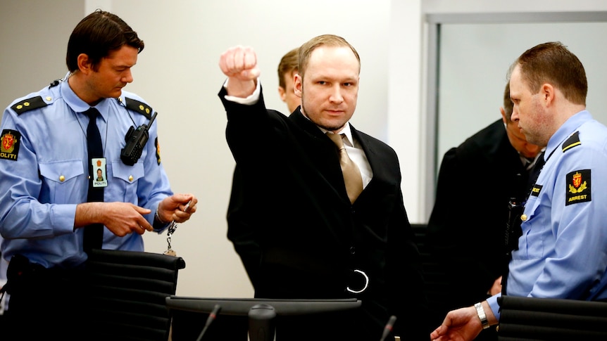 Anders Behring Breivik arrives for start of trial
